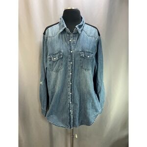 Highway jeans Western Denim Shirt Womens 2X Blue Cotton Two Front Flap Pockets